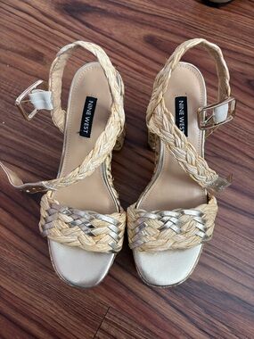 Nine West Braided Metallic Strap Sandals in Gold | Size 6.5